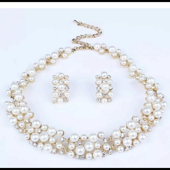 🍀New Crystal Pearl Necklace Earrings Jewelry gift Set - Picture 3 of 11